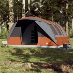 Tunneltelt for camping 7 personer grå og oransje vanntett