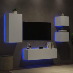 Vegghengte TV-benker med LED 4 stk hvit