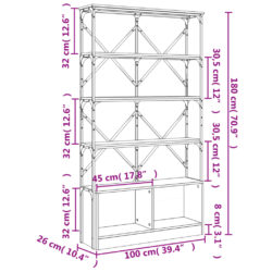 Bokhylle svart 100x26x180 cm konstruert tre