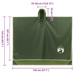 Regnponcho med hette 2-i-1 design grønn 223×145 cm