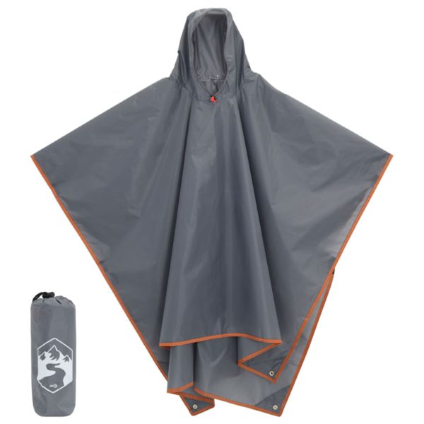 Regnponcho med hette 2-i-1 design grå og oransje 223×145 cm