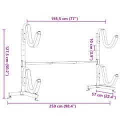 Oppbevaringsstativ for 2 kajakker 250x57x127,5 cm stål