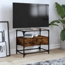 TV-benk med glasstopp røkt eik 60x35x51 cm konstruert tre