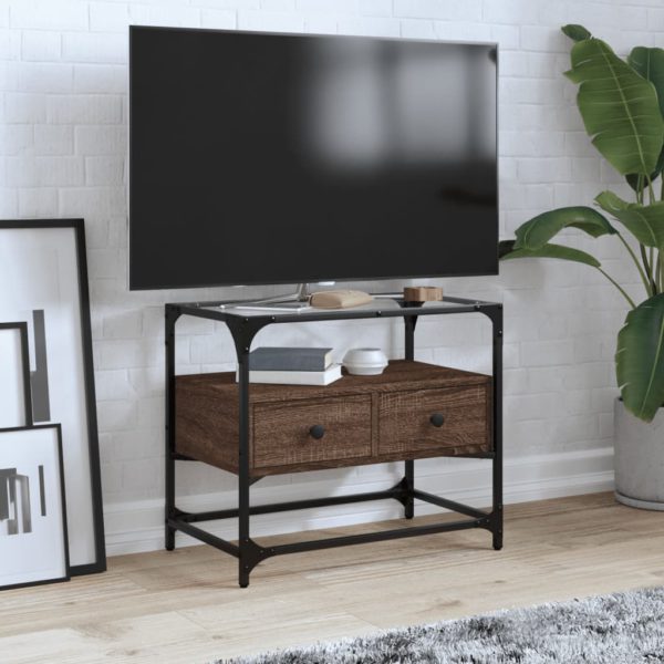 TV-benk med glasstopp brun eik 60x35x51 cm konstruert tre