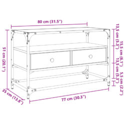 TV-benk med glasstopp svart 80x35x51 cm konstruert tre