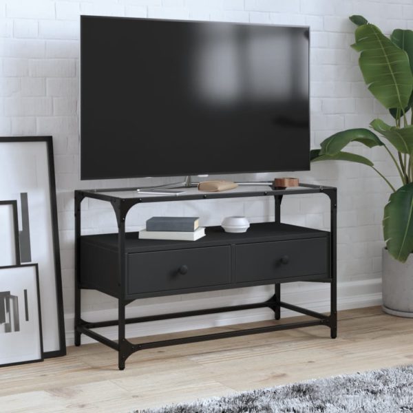 TV-benk med glasstopp svart 80x35x51 cm konstruert tre