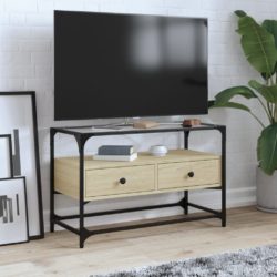 TV-benk med glasstopp sonoma eik 80x35x51 cm konstruert tre