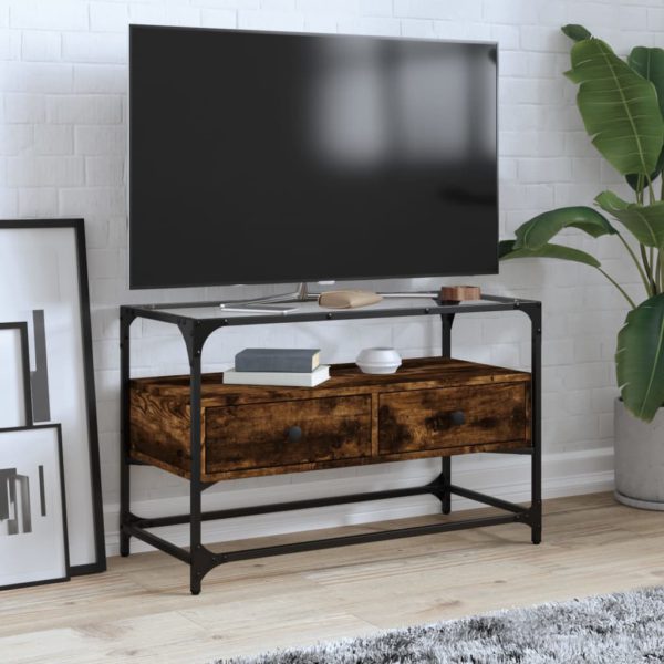 TV-benk med glasstopp røkt eik 80x35x51 cm konstruert tre