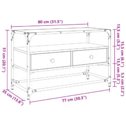 TV-benk med glasstopp grå sonoma 80x35x51 cm konstruert tre