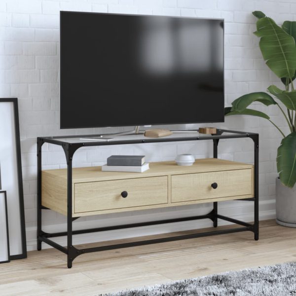 TV-benk med glasstopp grå sonoma 98x35x51 cm konstruert tre