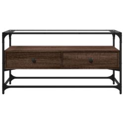 TV-benk med glasstopp brun eik 98x35x51 cm konstruert tre