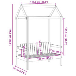 Benk med tak 117,5x70x176,5 cm heltre furu