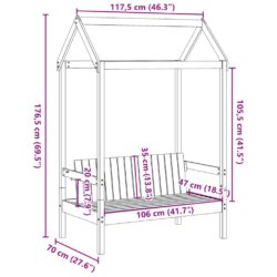 Benk med tak voksbrun 117,5x70x176,5 cm heltre furu