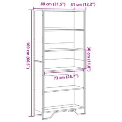 Bokhylle svart 80x31x169 cm konstruert tre