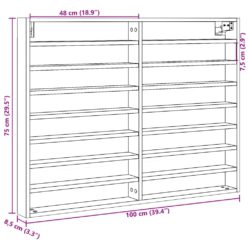 Vitrineskap hvit 100×8,5×75 cm konstruert tre