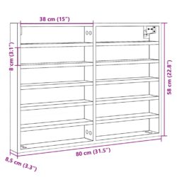 Hyller røkt eik 80×8,5×58 cm konstruert tre