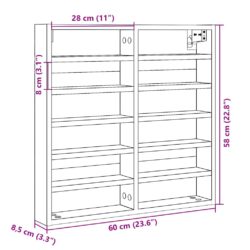 Hyller røkt eik 60×8,5×58 cm konstruert tre