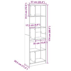 Bokhylle hvit 57×28,5×174 cm konstruert tre