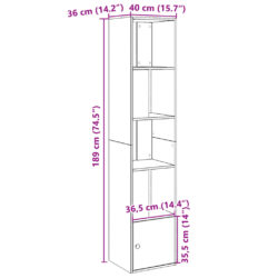 Bokhylle hvit 40x36x189 cm konstruert tre