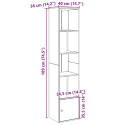 Bokhylle svart 40x36x189 cm konstruert tre