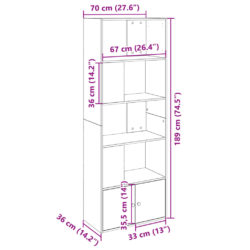 Bokhylle hvit 70x36x189 cm konstruert tre