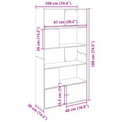 Bokhylle hvit 100x36x189 cm konstruert tre