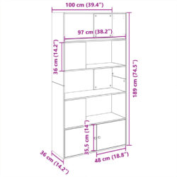 Bokhylle svart 100x36x189 cm konstruert tre