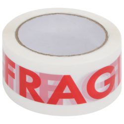 Emballasjetape 12 stk FRAGILE-trykk hvit 48 mm x 66 m