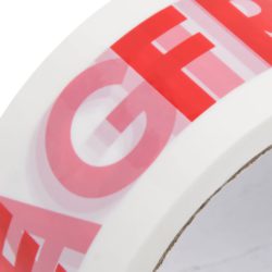 Emballasjetape 12 stk FRAGILE-trykk hvit 48 mm x 66 m