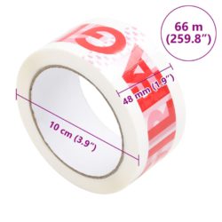 Emballasjetape 12 stk FRAGILE-trykk hvit 48 mm x 66 m