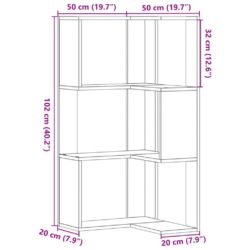 Bokhylle for hjørne 3 etasjer svart 50x50x102 cm konstruert tre