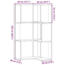 Bokhylle hjørne 3 etasjer betonggrå 50x50x102 cm konstruert tre