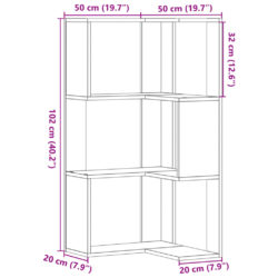 Bokhylle hjørne 3 lag gammelt tre 50x50x102 cm konstruert tre