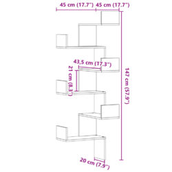 Veggmontert hjørnehylle artisan eik 45x45x147 cm konstruert tre