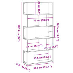 Bokhylle 5 etasjer hvit 80,5×23,5×162,5 cm konstruert tre