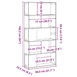 Bokhylle 5 etasjer røkt eik 80,5×23,5×162,5 cm konstruert tre