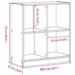 Bokhylle betonggrå 68,5x32x75 cm konstruert tre