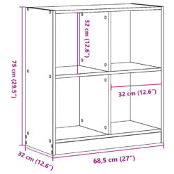 Bokhylle gammelt tre 68,5x32x75 cm konstruert tre