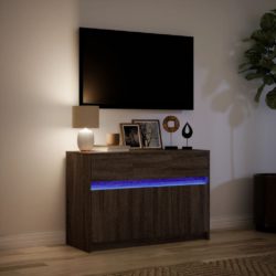 TV-benk med LED brun eik 91x34x61 cm konstruert tre