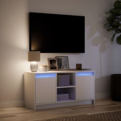 TV-benk med LED hvit 100x34x50 cm konstruert tre