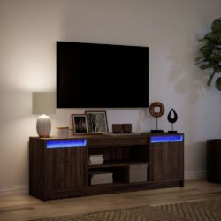 TV-benk med LED brun eik 139,5x34x50 cm konstruert tre