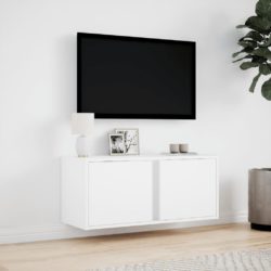 Vegghengt TV-benk med LED hvit 80x31x35 cm