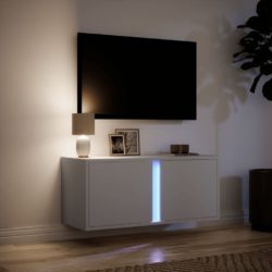 Vegghengt TV-benk med LED hvit 80x31x35 cm