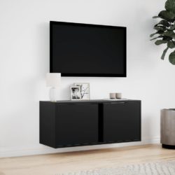 Vegghengt TV-benk med LED svart 80x31x35 cm