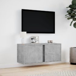 Vegghengt TV-benk med LED-lys betonggrå 80x31x35 cm