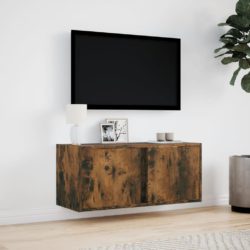 Vegghengt TV-benk med LED røkt eik 80x31x35 cm