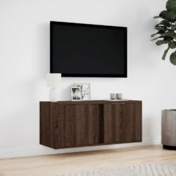 Vegghengt TV-benk med LED brun eik 80x31x35 cm