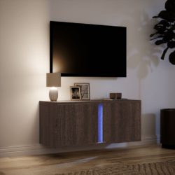 Vegghengt TV-benk med LED brun eik 80x31x35 cm