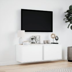 Vegghengt TV-benk med LED hvit 100x31x35 cm