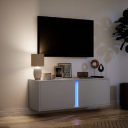 Vegghengt TV-benk med LED hvit 100x31x35 cm